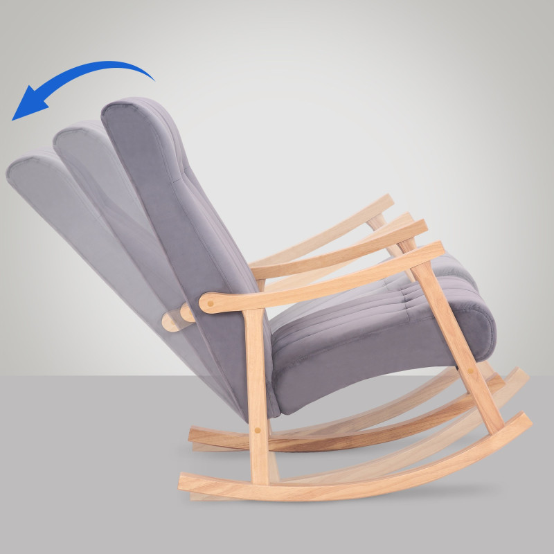 Poltrona a dondolo in velluto Saltillo naturale/grigio